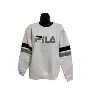New FILA Natalie Womens Sz XL Sweatshirt Pullover Crewneck White Black Gray Logo